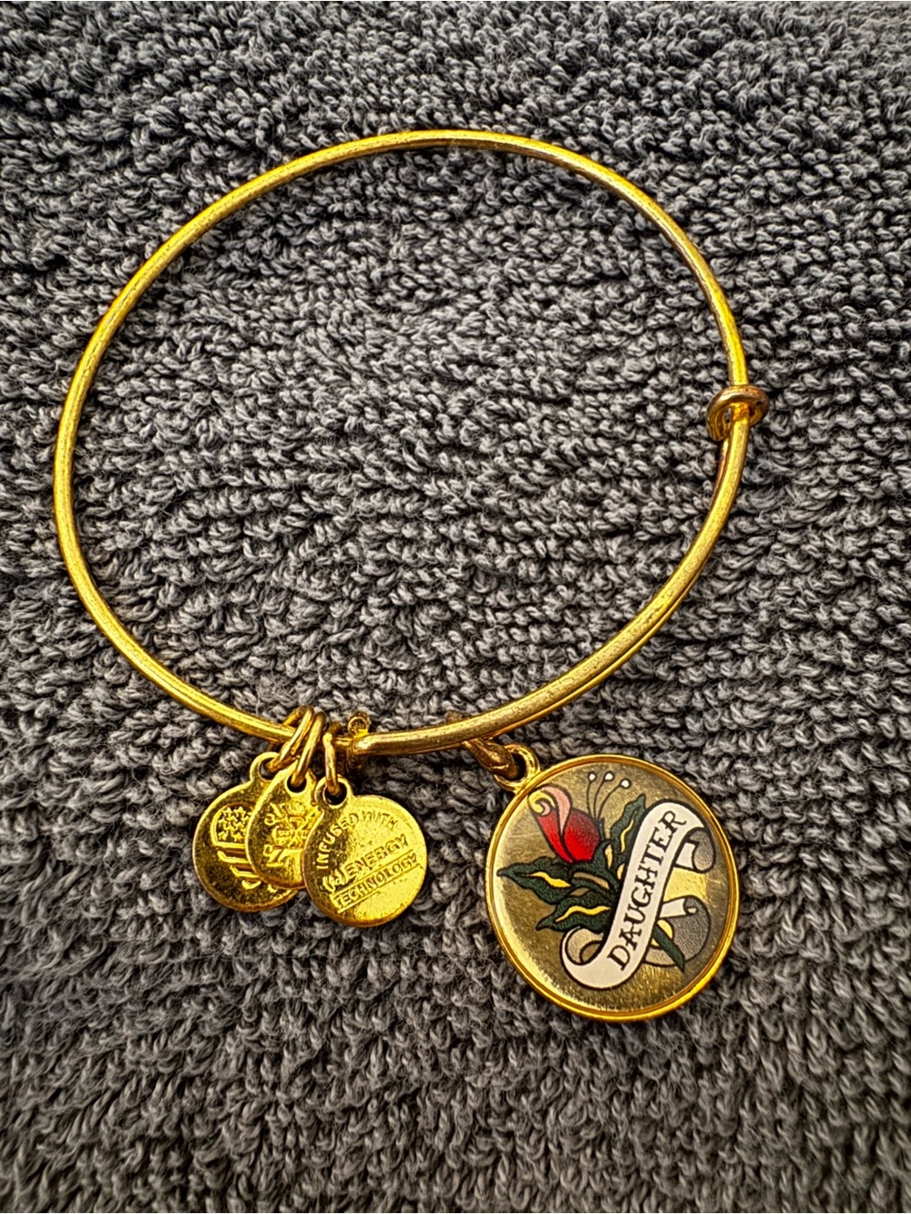 Alex and Ani Gold-Tone 'Daughter' Floral Charm Bangle